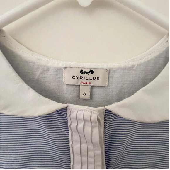 Girls Cyrillus Paris Blue & White Striped Dress Size 8 - Picture 3 of 4
